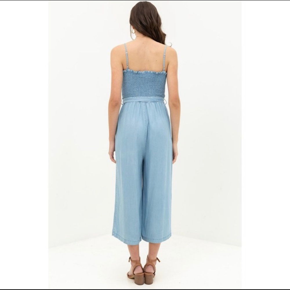 1 L Left!✨Denim Tencel Tie Waist Cropped Jumpsuit - Picture 2 of 7